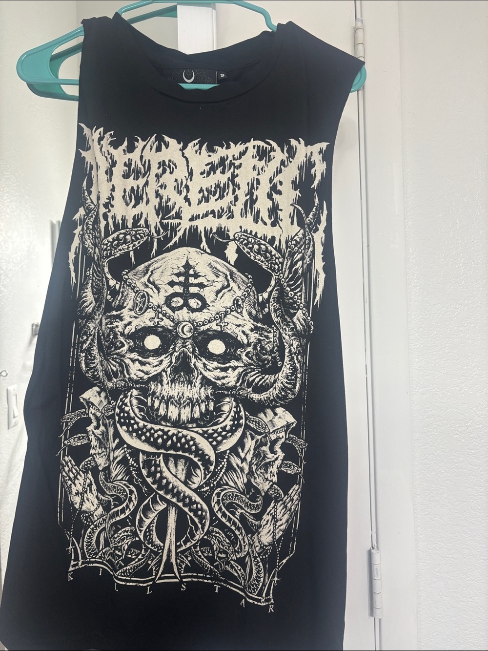 Killstar Black Graphic Muscle Tank with Ivory Skull & Snake Print